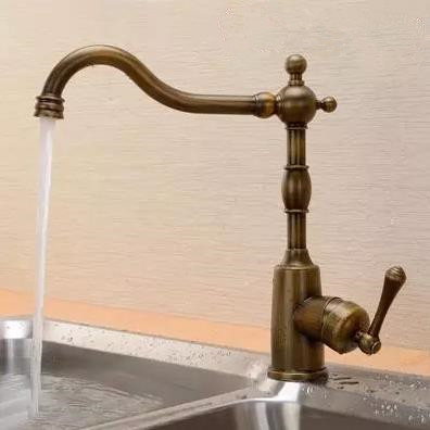 Antique Brass Finish One Hole One Handle Pastoral Mixed Rotatable Kitchen Tap HP0822T - Click Image to Close