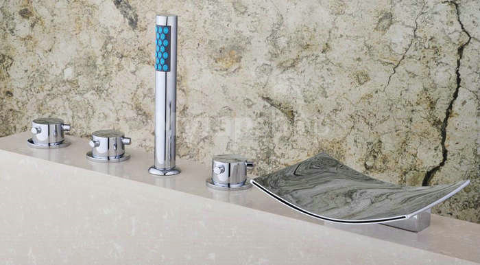 Chrome Two Handles Waterfall Widespread Tub Tap T001-18 - Click Image to Close