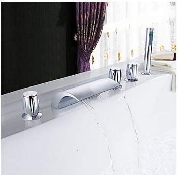 Chrome Two Handles Waterfall Widespread Tub Tap T001-19 - Click Image to Close