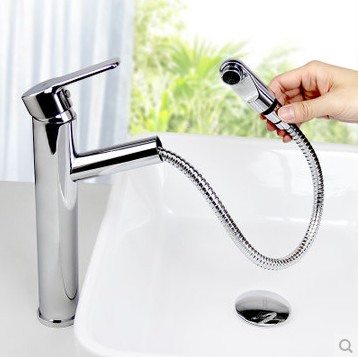 Contemporary Single Handle Brass Mixed Pull-out Bathroom Sink Tap HP3101 - Click Image to Close