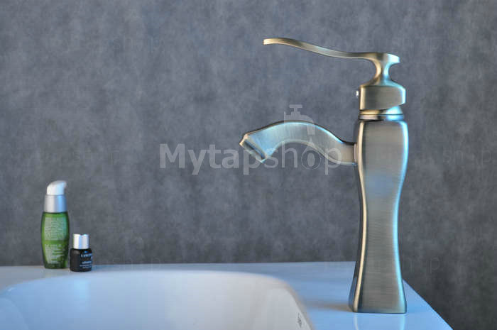 Solid Brass Bathroom Sink Tap - Nickel Brushed Finish T0410N - Click Image to Close