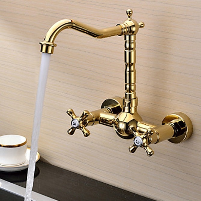 Ti-PVD Finish Solid Brass Wall Mount Centerset Kitchen Tap T0415G