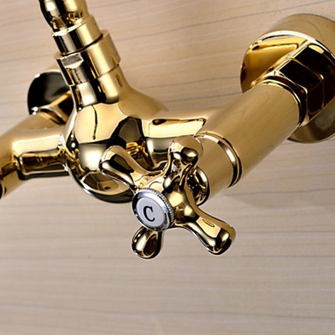 Ti-PVD Finish Solid Brass Wall Mount Centerset Kitchen Tap T0415G - Click Image to Close