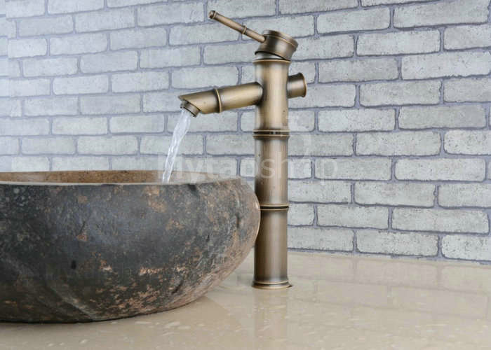 Antique Brass Bathroom Sink Tap - Bamboo Shape Design T0418HA - Click Image to Close