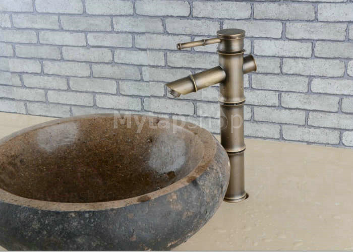 Antique Brass Bathroom Sink Tap - Bamboo Shape Design T0418HA - Click Image to Close