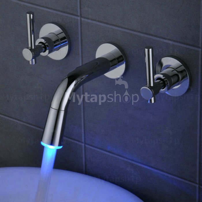 Contemporary Color Changing LED Waterfall Widespread Bathroom Sink Tap T0462F