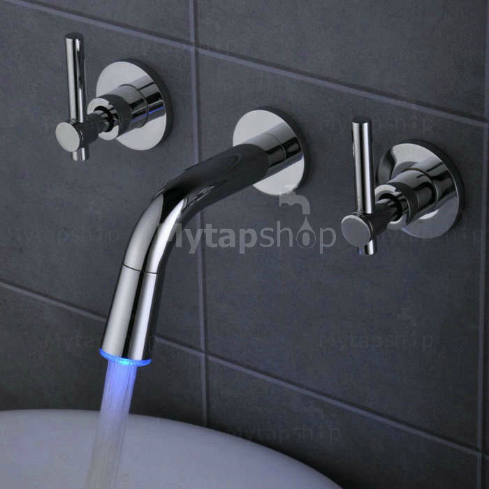 Contemporary Color Changing LED Waterfall Widespread Bathroom Sink Tap T0462F - Click Image to Close