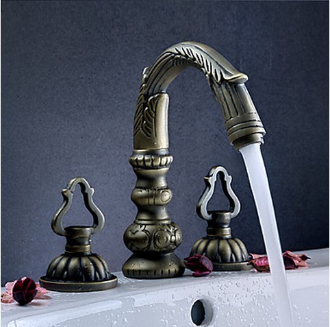 Luxury Widespread Bathroom Sink Tap - Antique Brass Finish T0472 - Click Image to Close