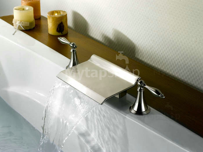 Nickel Brushed Waterfall Widespread Bathtub Tap T0476 - Click Image to Close
