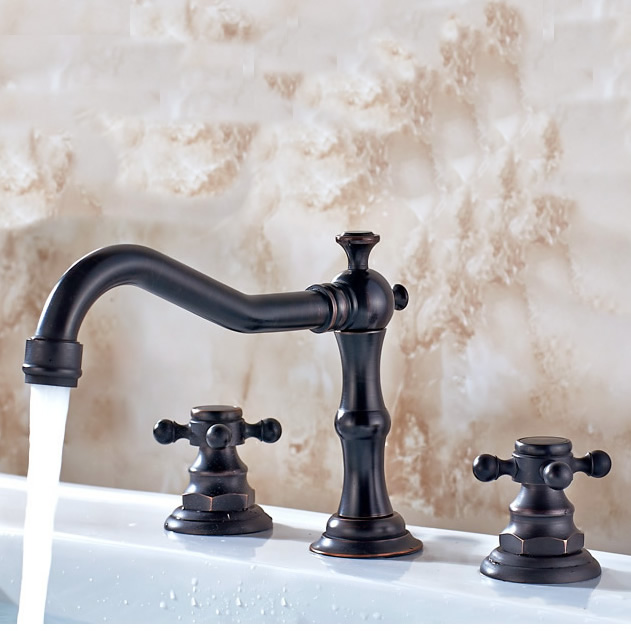 Vintage Style Oil-rubbed Bronze Finish Double Handles Brass Bathroom Sink Tap TP0477OR