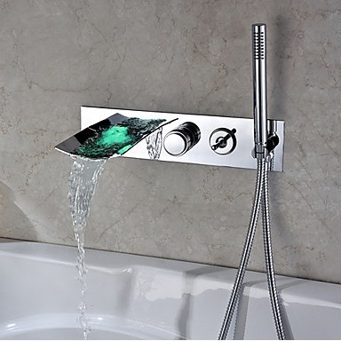 Contemporary Color Changing Wall Mount Tub Tap With Hand Shower T0500BW
