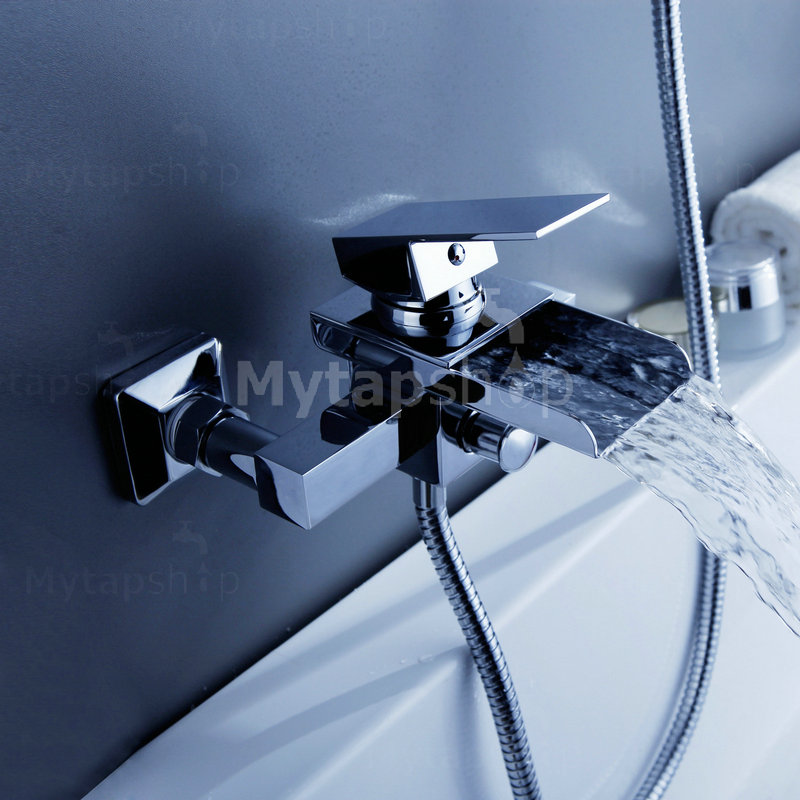 Contemporary Single Handle Wall Mount Waterfall Tub Tap T0510W - Click Image to Close