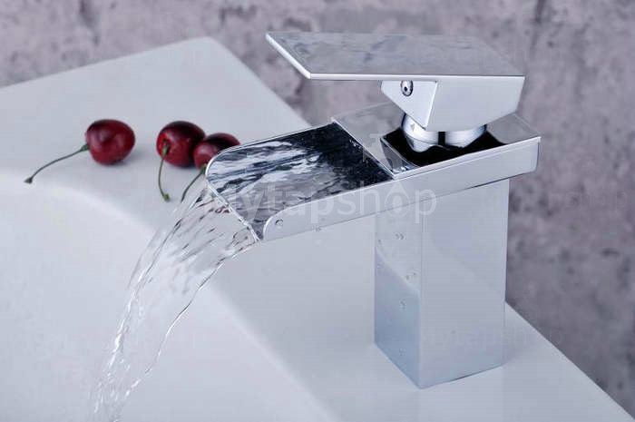 Contemporary Single Handle Chrome Waterfall Bathroom Sink Tap - T0510 - Click Image to Close