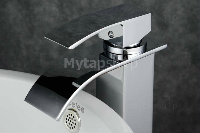 Contemporary Brass Waterfall Bathroom Sink Tap (Tall) T0517H - Click Image to Close