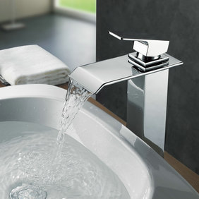 Contemporary Brass Waterfall Bathroom Sink Tap (Tall) T0518H