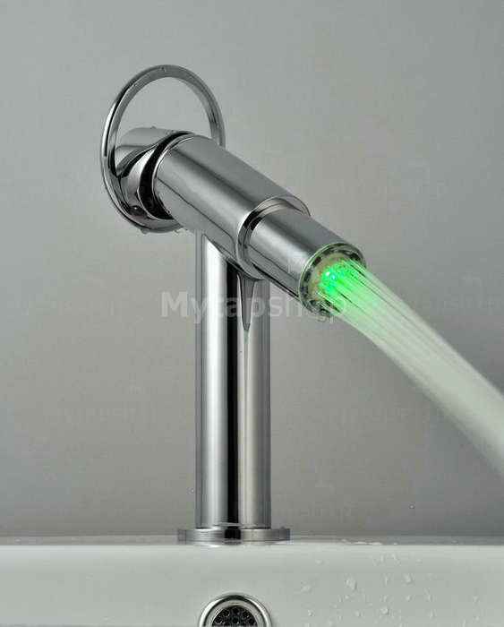 Contemporary Single Handle Chrome Centerset LED Bathroom Sink Tap - T0618F