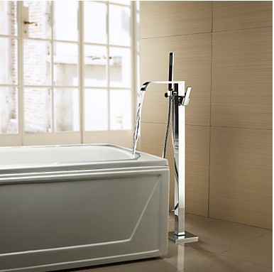 Solid Brass Floor Standing Tub Tap with Hand Shower Chrome Finish TP0718FS