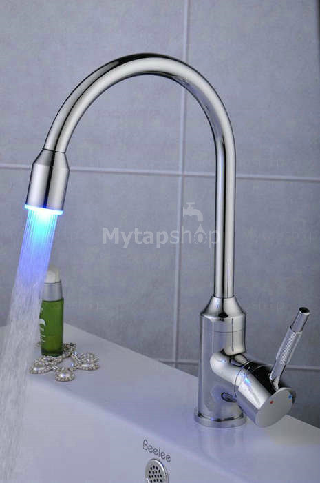 Contemporary Single Handle LED Chrome Kitchen Tap - T0756F - Click Image to Close