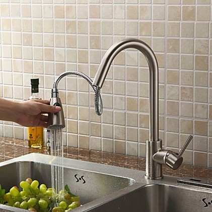 Pull Out Solid Brass Kitchen Tap - Nickel Brushed Finish T0759