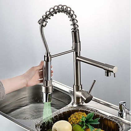 LED Contemporary Nickel Brushed Pull-out Kitchen Tap T0783N - Click Image to Close