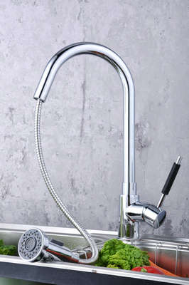 Contemporary Solid Brass Pull Down Kitchen Tap (Chrome Finish)T0784-2 - Click Image to Close