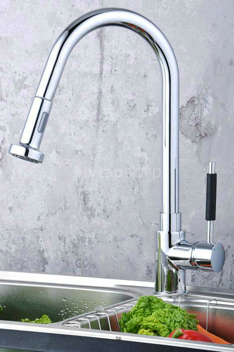 Contemporary Solid Brass Pull Down Kitchen Tap (Chrome Finish)T0784-2