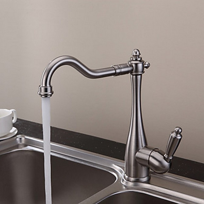 Vintage Style Nickel Brushed Curve Design Kitchen Tap T0797N