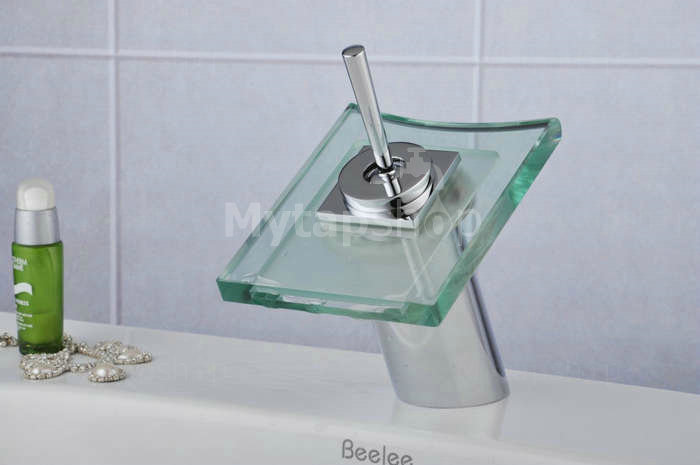Contemporary Single Handle Waterfall LED Bathroom Sink Tap T0801F - Click Image to Close