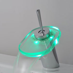 Contemporary Color Changing LED Waterfall Bathroom Sink Tap T0802-1F - Click Image to Close