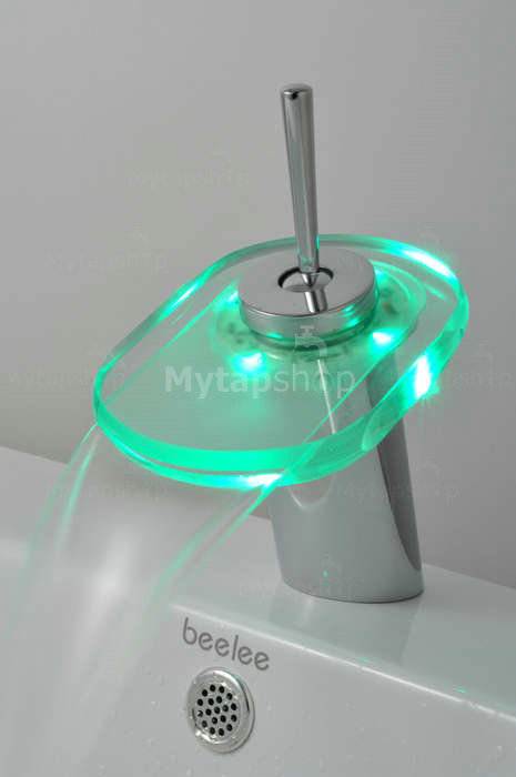 Contemporary Color Changing LED Waterfall Bathroom Sink Tap T0802-1F