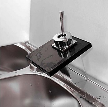 Waterfall Bathroom Sink Tap with Black Glass Spout T0815-8 - Click Image to Close