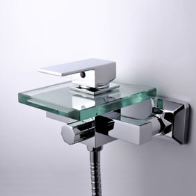 Waterfall Tub Tap with Glass Spout Wall Mount T0815W - Click Image to Close