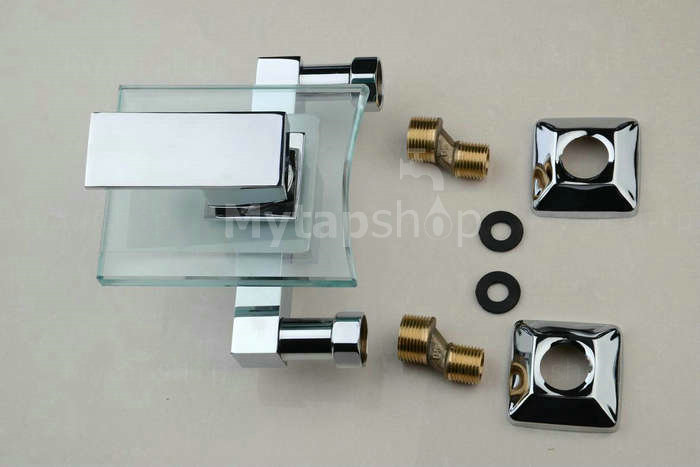 Waterfall Tub Tap with Glass Spout Wall Mount T0815W - Click Image to Close