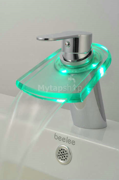 Contemporary Color Changing LED Waterfall Bathroom Sink Tap - T0816F - Click Image to Close
