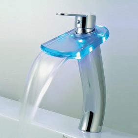 Contemporary Color Changing LED Tall Waterfall Bathroom Sink Tap - T0816HF - Click Image to Close