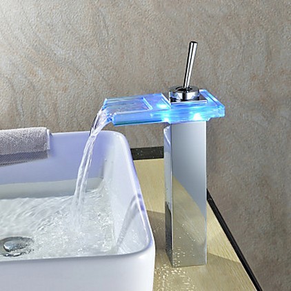 Waterfall Color Changing LED Bathroom Sink Tap Tall T0818-1HF - Click Image to Close