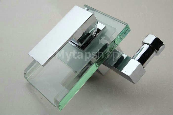 Contemporary Waterfall Tub Tap with Glass Spout (Wall Mount)T0818W - Click Image to Close