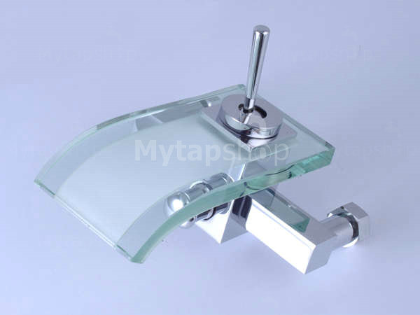 Single Handle Waterfall Wall-Mount Chrome Glass Bathtub Tap (T0821W) - Click Image to Close