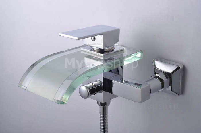 Single Handle Waterfall Wall-Mount Chrome Glass Bathtub Tap (T0822W) - Click Image to Close