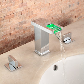 Contemporary Two Handles LED Hydroelectric Waterfall Sink Tap - T0823F - Click Image to Close