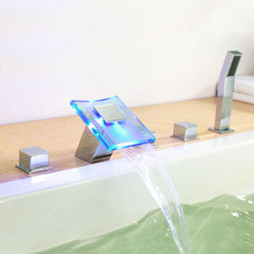 Contemporary Color Changing LED Hydropower Waterfall Widespread Tub Tap T0827FW - Click Image to Close