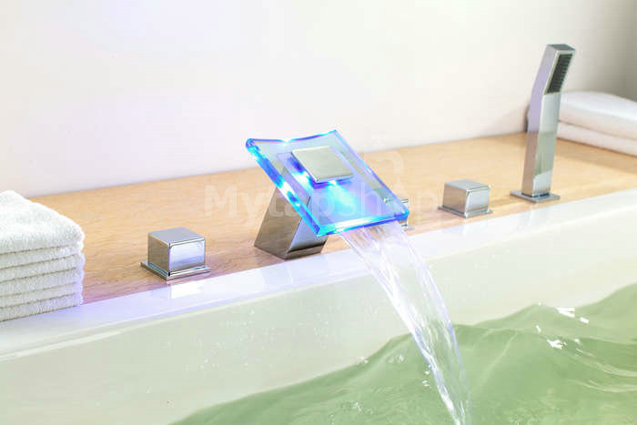 Contemporary Color Changing LED Hydropower Waterfall Widespread Tub Tap T0827FW - Click Image to Close