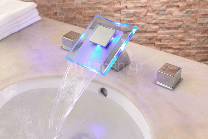 Contemporary LED Two Handles Hydroelectric Waterfall Sink Tap T0827F