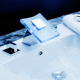 Contemporary Color Changing LED Waterfall Widespread Bathroom Sink Tap T0830F - Click Image to Close