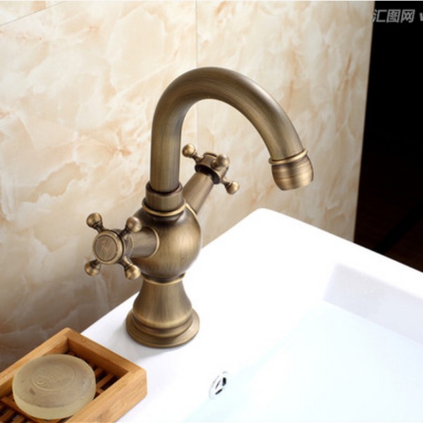 Antique Brass One Hole Two Handles Bathroom Sink Tap T1808M