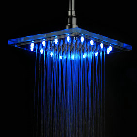 Contemporary 9 Inch Chromed Square LED Rainfall Glass Shower Head T320