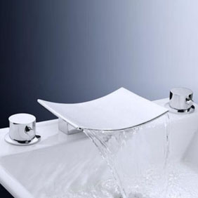 Brass Waterfall Bathroom Sink Tap with Stainless Steel Spout (Widespread) T6009 - Click Image to Close