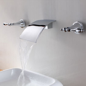 Brass Waterfall Bathroom Sink Tap (Wall Mount) T7010 - Click Image to Close