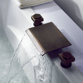 Antique Brass Waterfall Widespread Bathroom Sink Tap T7011A