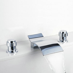 Contemporary Waterfall Bathroom Sink Tap (Chrome Finish, Widespread) T7709B - Click Image to Close